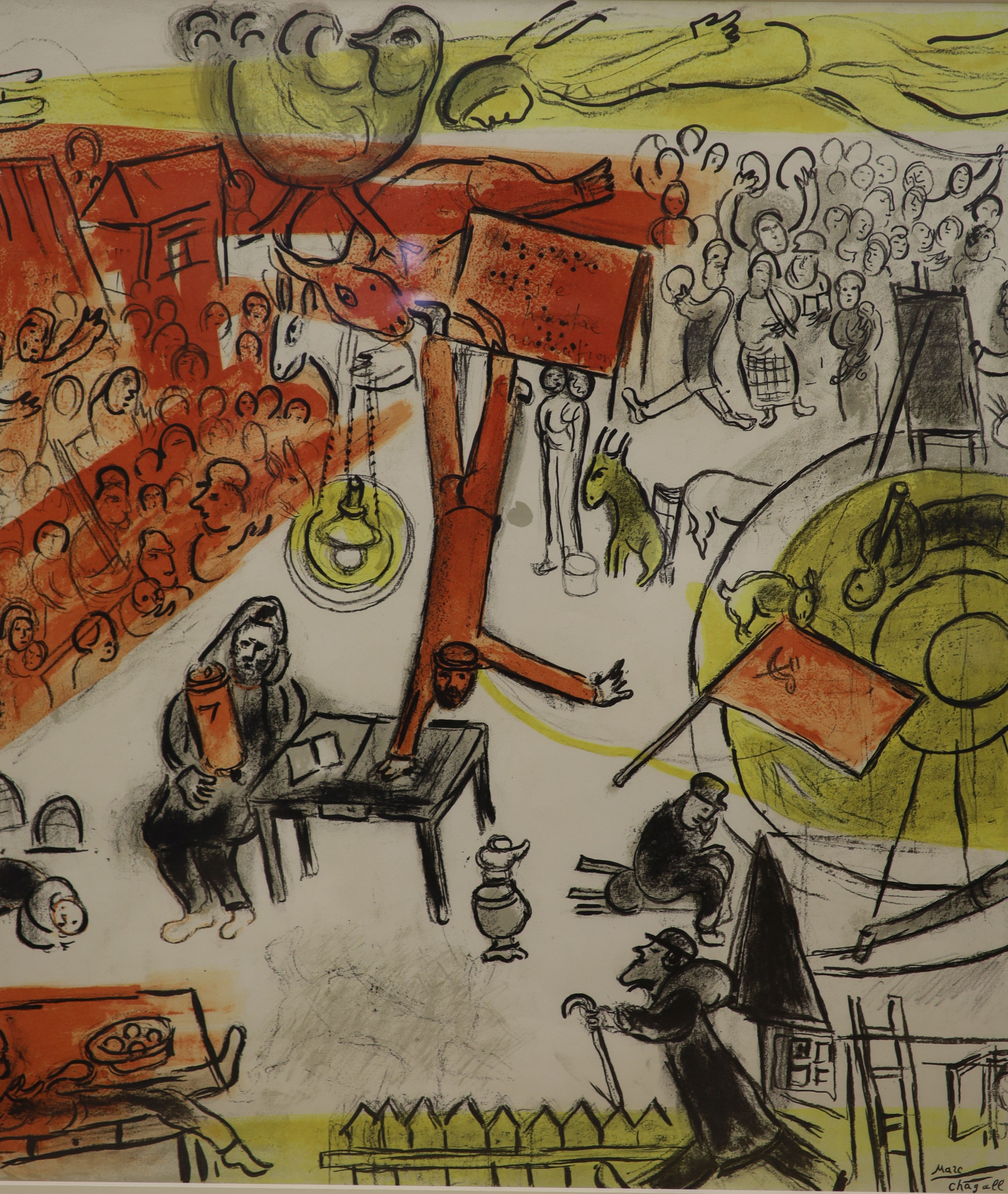 Marc Chagall, lithograph, Revolution, 1965 Redfern Gallery label verso, 54 x 47cm.